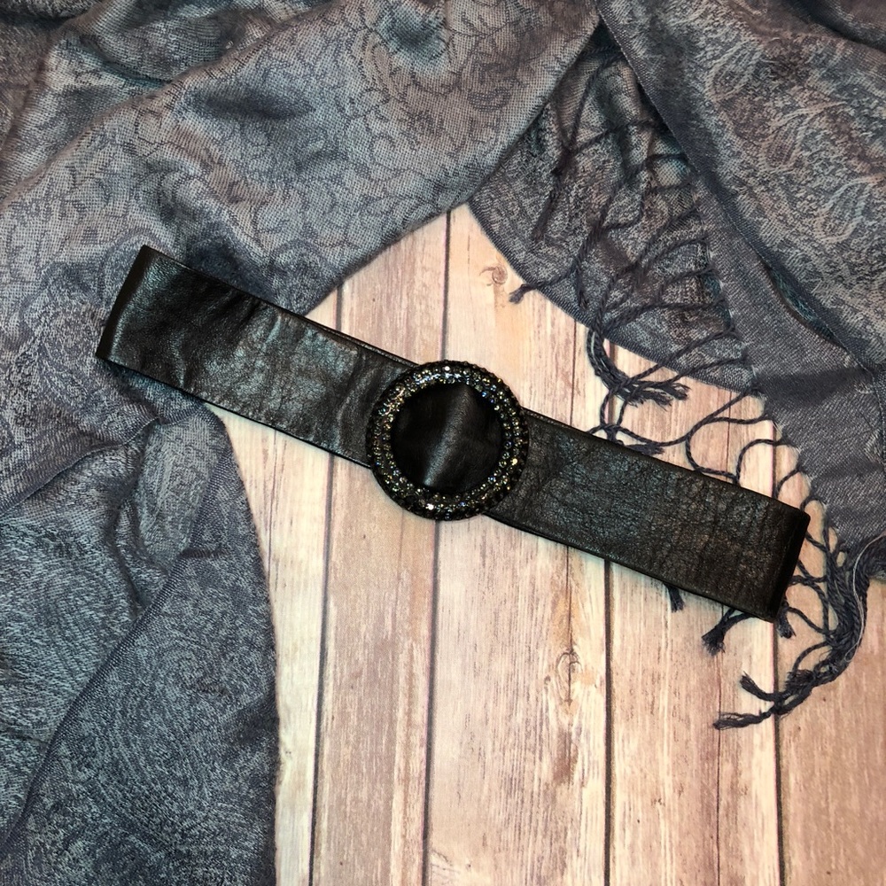 Leather and Black Rhinestone Vintage Belt